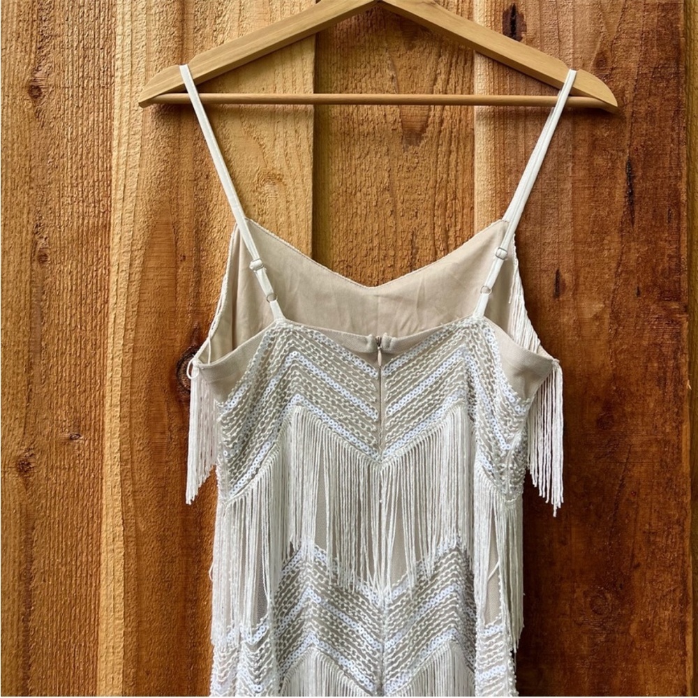 White and Beige Sequin Fringe Flapper Mini Dress ๐ฟ - Picture 9 of 16
